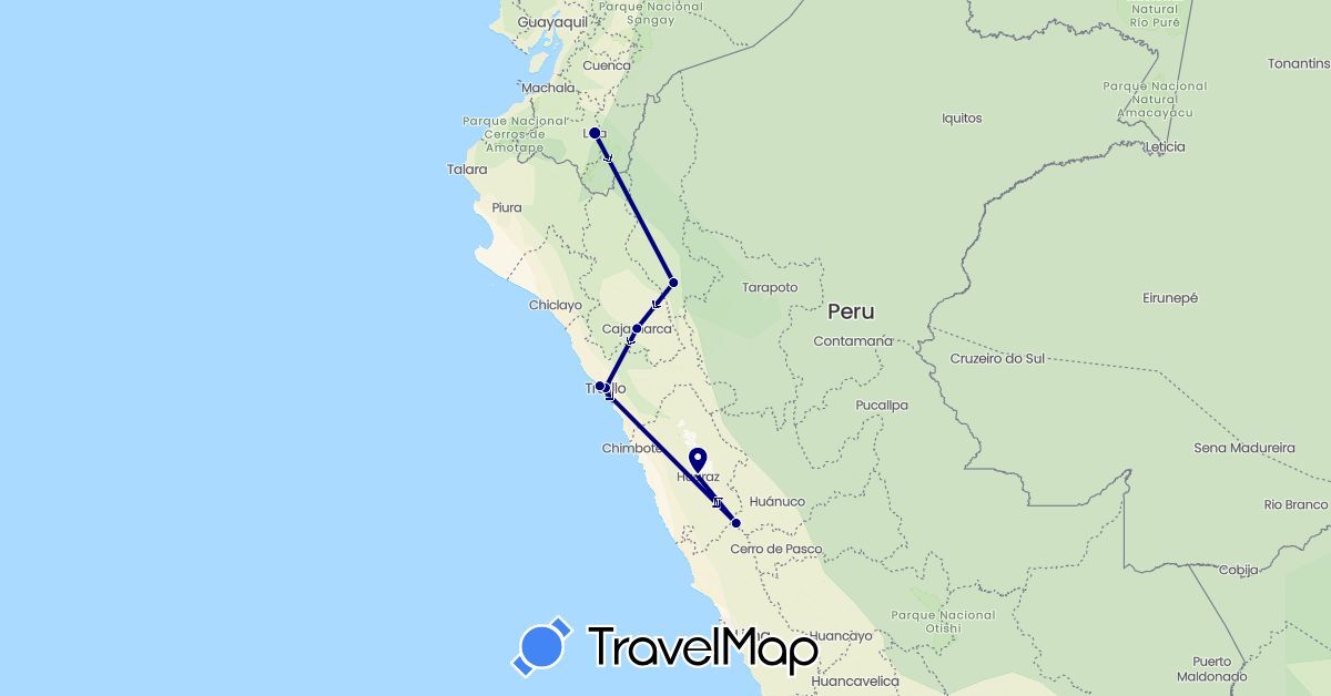 TravelMap itinerary: driving in Ecuador, Peru (South America)
